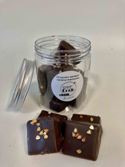 Achat croquant sarrasin caramel framboise et chocolat noir - Chocolatier Saint-Brieuc